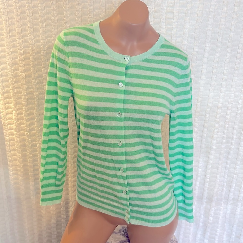 J.Crew Size S Italian Cashmere Green Stripe Sweater NWT